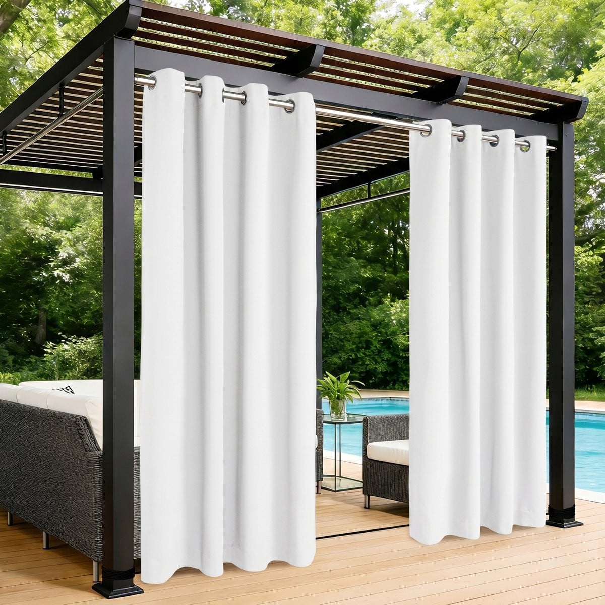 MUPOO Extra Breed Waterdicht Verduisterend Buitengordijn met Ringen, Wit, 180 x 274 cm