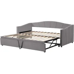 Ausziehbares Schlafsofa 90/180x200 mit Lattenrost – gepolstertes, modernes Schlafsofa aus Samtstoff, flexibel und komfortabel Grau