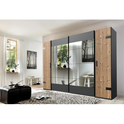 Schwebetürenschrank WIMEX "Stockholm, Schlafzimmerschrank mit Industrial-Look, rustikale Optik", grau (graphitfarben, edeltannenfarben), B:270cm H:210cm T:65cm, Holzwerkstoff, Schränke, Schwebetürenschrank, Kleiderschrank mit Spiegel BESTSELLER...