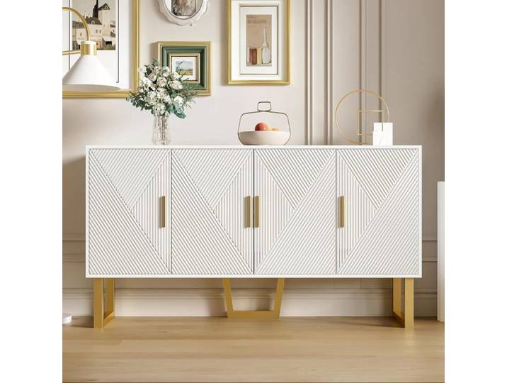 Buffet de Salon 150x40x82cm Meuble de Rangement avec 4 Portes Étagères Réglables en Hauteur Buffet Blanc Brillant Moderne Blanc