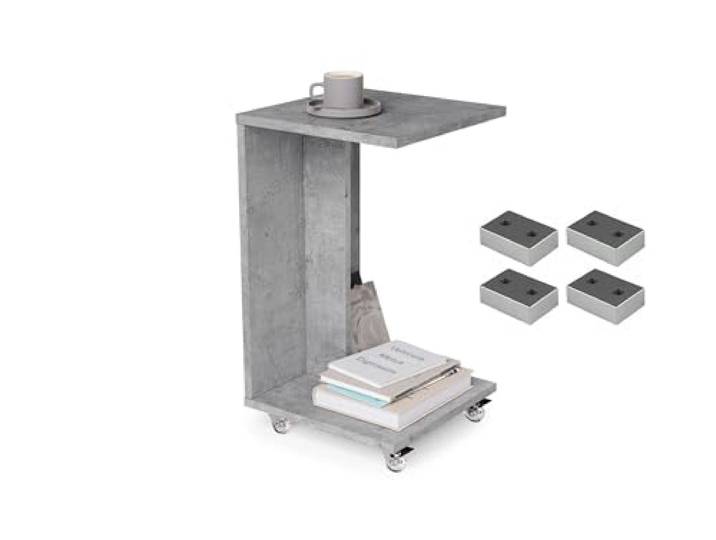 designimpex Design Beistelltisch Hugo Beton mit Rollen und Füßen Ablage modern vielseitig Ecktisch Notebooktisch Couchtisch Sofatisch Wohnzimmer Tisch Coffee Table