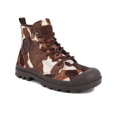 Schnürboots PALLADIUM "PAMPA HI ZIP PONY", Damen, Gr. 38, atmungsaktiv, braun (cow print), Leder, Synthetik, Schuhe Schnürboots, Obermaterial in Ponyfell-Optik