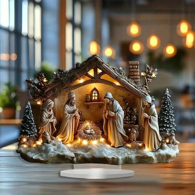 Inspire Select Acrylic Nativity Scene Table Decor Transparent Christmas Jesus Birth Centerpiece Ornament f