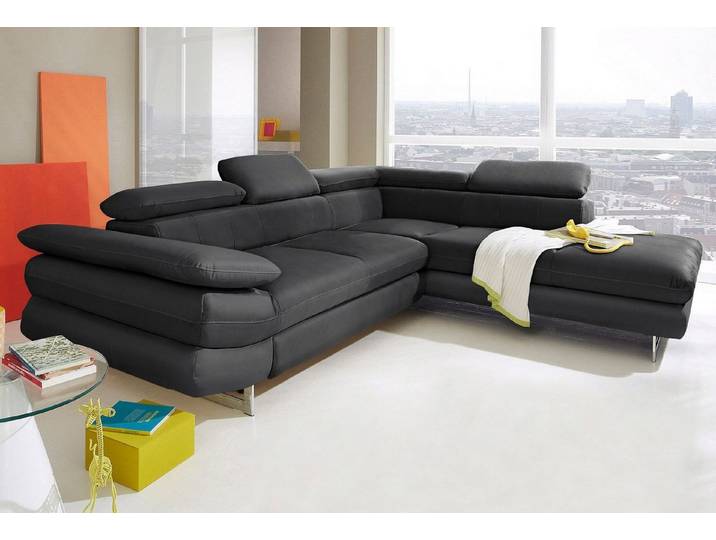 COTTA Ecksofa Solution L-Form, Design Sofa, bequeme Wellenunterfederung, Design Fuß, mit Arm- & Kopfteilverstellung, wahlweise mit Schlaffunktion