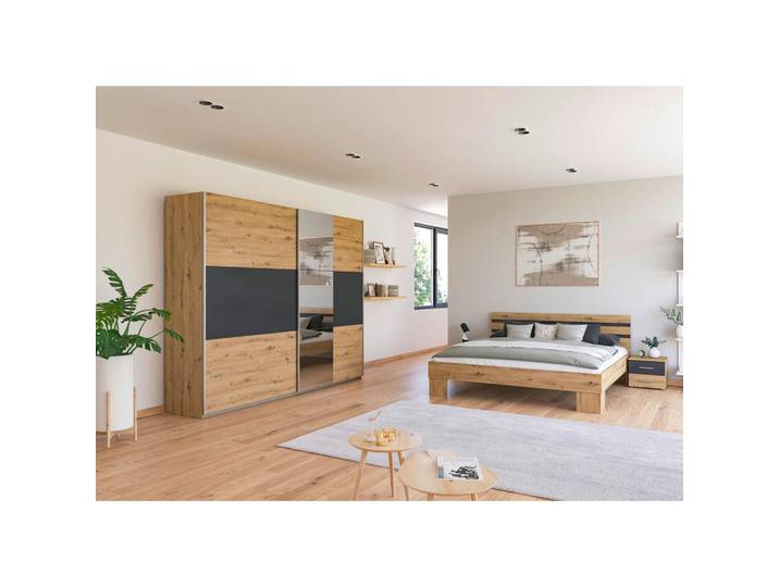 Schlafzimmer, Grau, Eiche Artisan, 2 Fächer, 218 cm, in verschiedenen Holz-Dekoren erhältlich, Schlafzimmer, Schlafzimmer Komplett