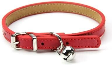 Uplifted Finds Soft Genuine Leather Cat Collar With Bell And Adjustable Buckle red xs