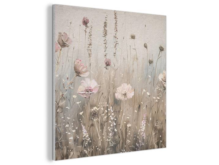 MuchoWow Akustikbild Blumen - Rosa - Modern - Beige Akustikpaneele 90x90 cm, Kunststoff, Quadratisch, 90x90x0.9 cm, Tapeten & Wandverkleidungen, Akustikpaneele