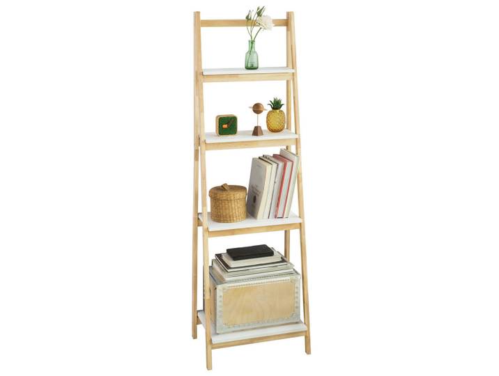 SoBuy Leiterregal Natur, Naturfarben, Holzwerkstoff, Holz, 42x140x34 cm, Wohnzimmer, Regal, Bücherregale