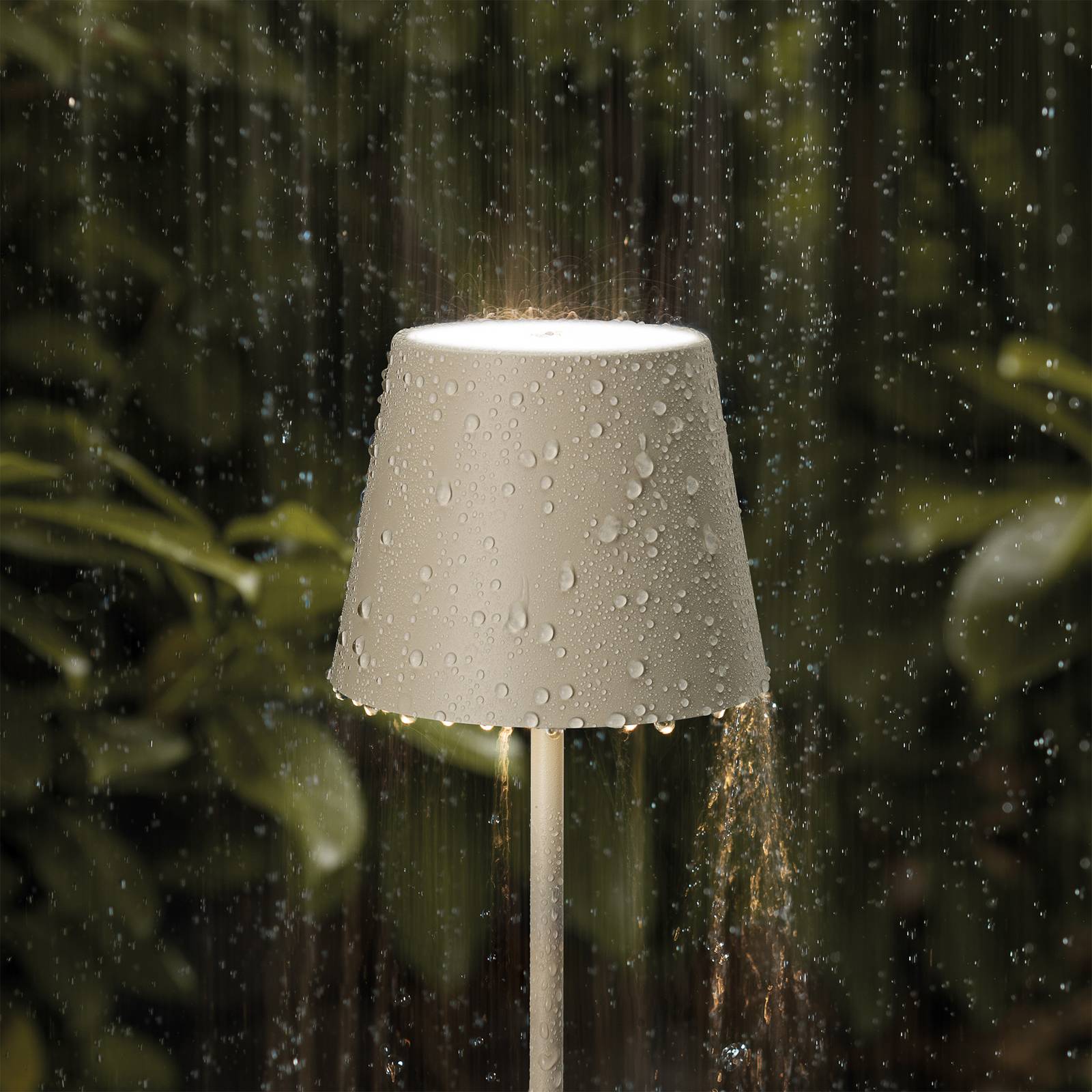 Sigor Akumulatorowa lampa stołowa LED Nuindie, USB-C, beżowa, IP54, ściemniana możliwość ściemniania, kremowy / amber, salon / jadalnia, aluminium, nowoczesny