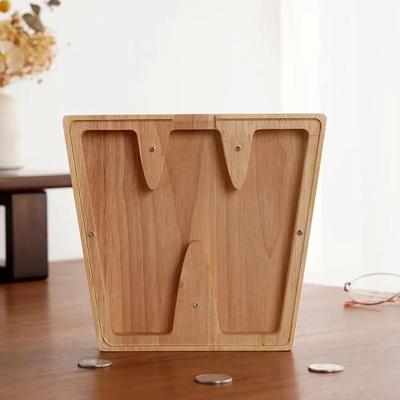 Inspired Finds Wooden Alphabet Piggy Bank A To Z Transparent Acrylic Money Box Children Toy Storage Decor w