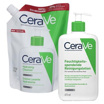 CeraVe Feuchtigkeitsspendende Reinigungslotion + Reinigungsl 2x473 ml Kombipackung