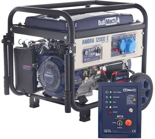 BullMach AMBRA 12000 E - Generatore di corrente carrellato a benzina con AVR 8.5 Kw monofase - Quadro ATS incluso