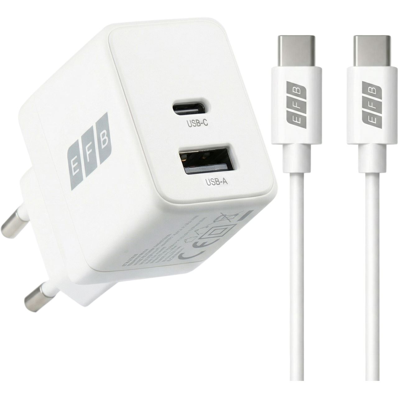 EFB Elektronik Ladegerät 20W USB-C + USB-A Set PD3.0 GaN QC3.0