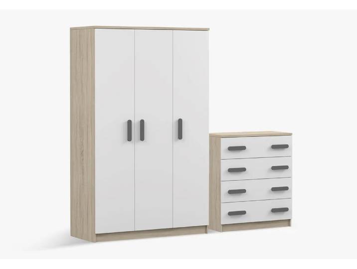 Drehtürenschrank und Kommode 2er-Set JONAS III 19/JONAS III 02 Sonoma Eiche Weiß Grau