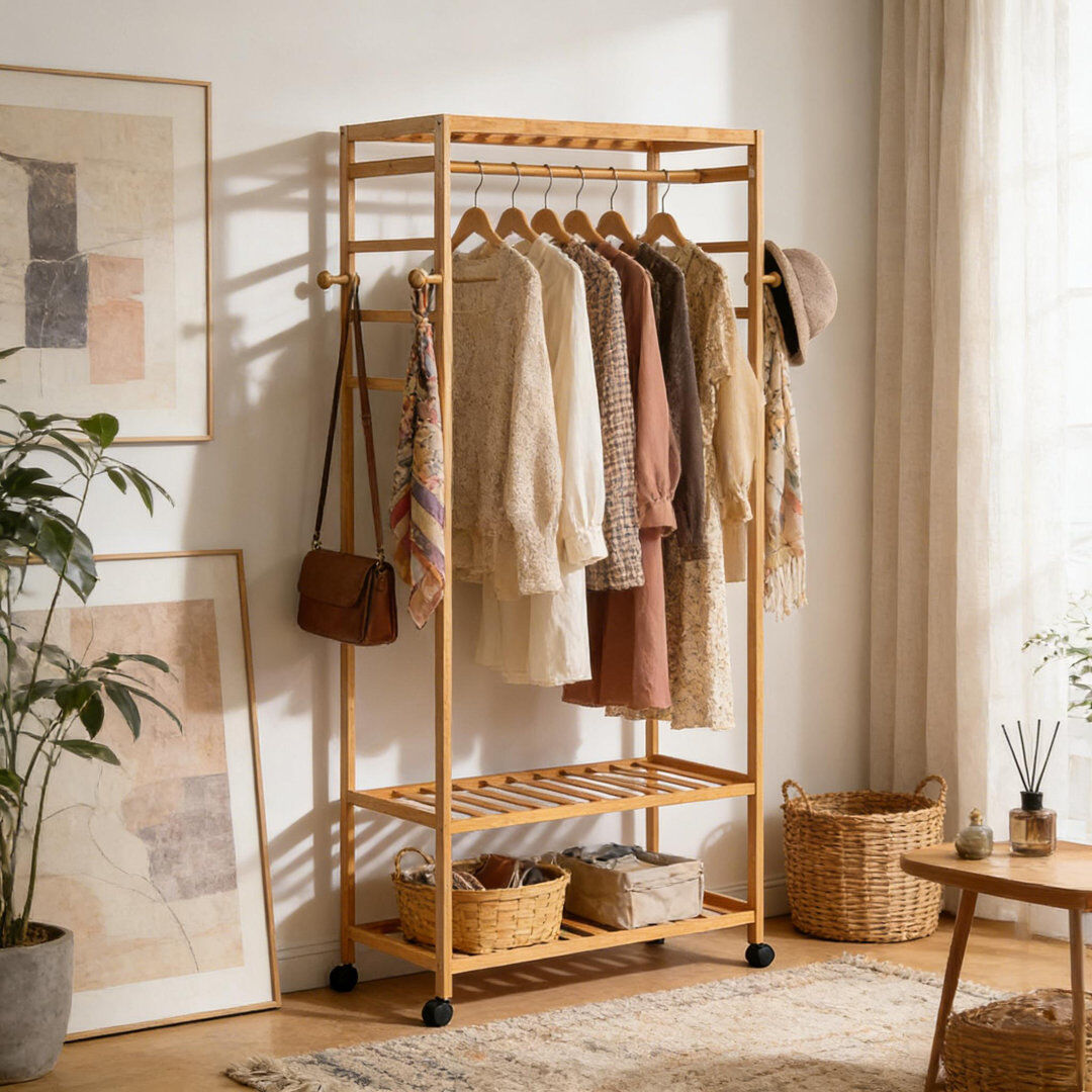 Wayfair Basics™ Billman 78.5cm Rolling Clothing Rack Brown