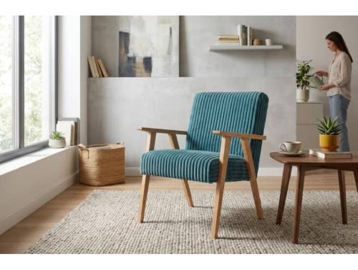 Family Meble Sessel Soler Idylla – Retro-Sessel im Vintage-Stil mit Stoff-Bezug – Blau · 75