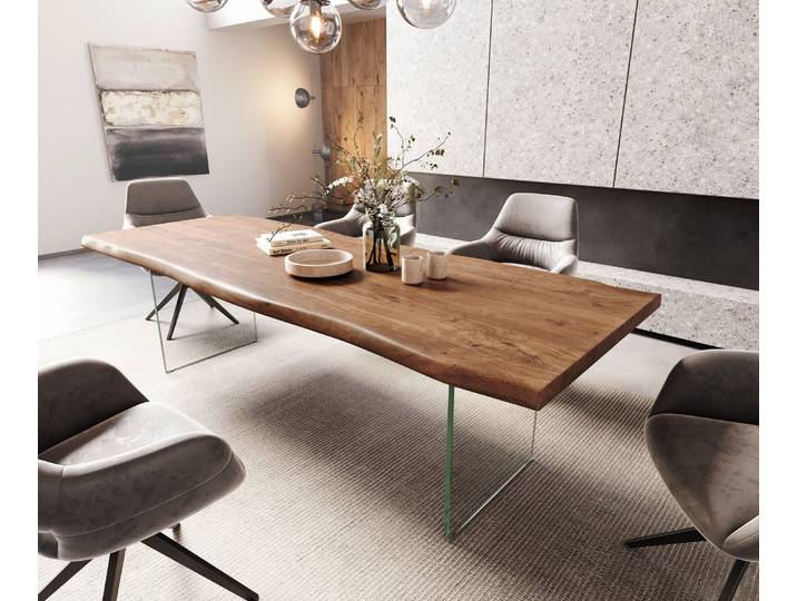 Table à manger Edge 260x100 XL acacia marron verre Live Edge