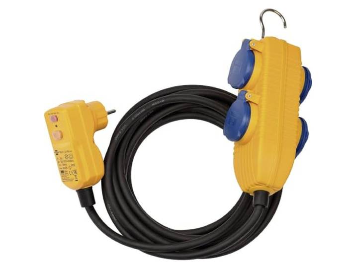 Brennenstuhl FI IP54 Beschermingsadapterkabel met Powerblock (4-voudige verlenging voor buiten IP54, 5m kabel, met persoonlijke beschermingsschakelaar)