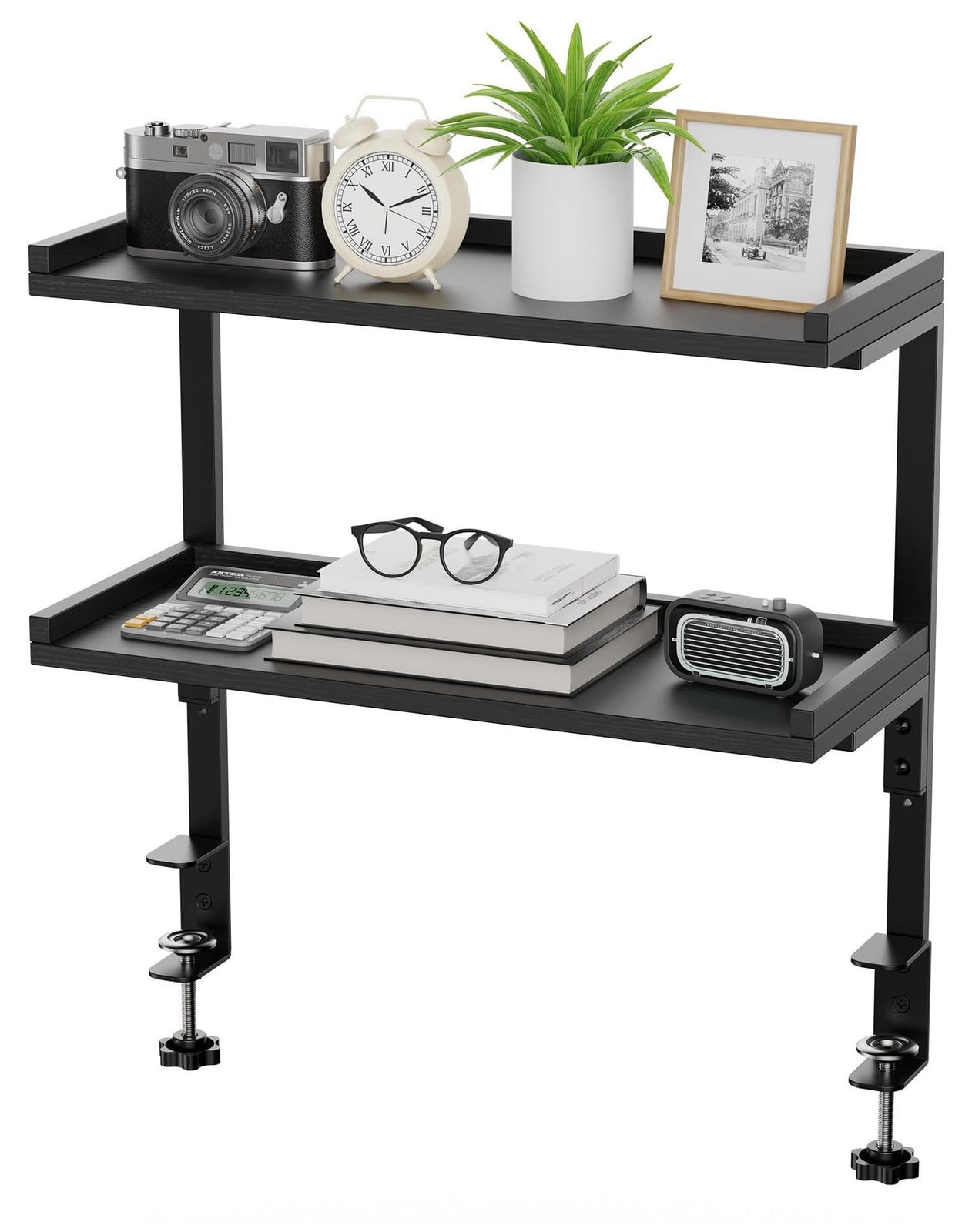 Bureauorganizer van hout met twee lagen voor boeken en accessoires