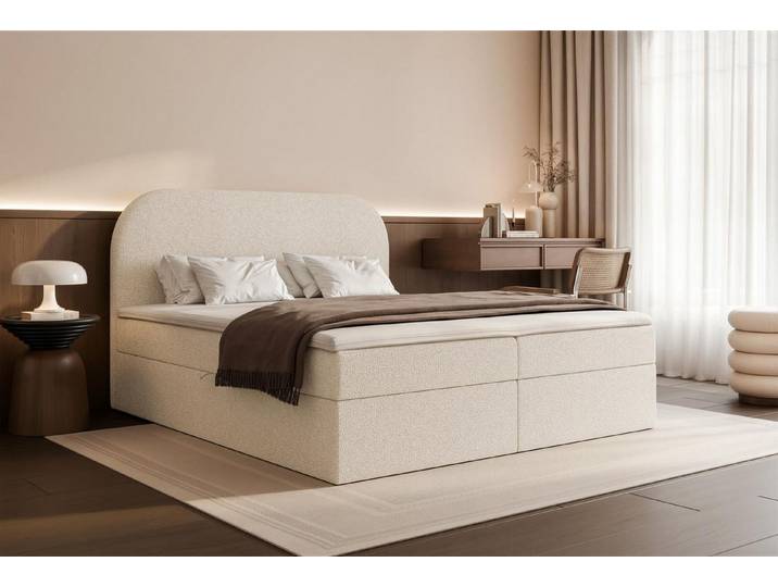 Compleo Boxspringbett Doppelbett, Topper als Option, gepolstertes Kopfteil mit Bettkasten, Zur Auswahl: Bonell oder Taschenfederkern
