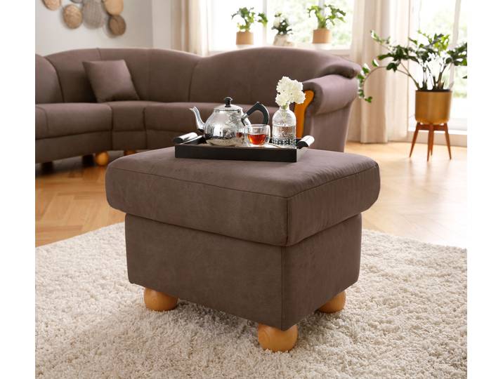 Hocker, Luxus-Microfaser in Lederoptik, Braun, 62×45×50 cm, Vintage, Home-affaire