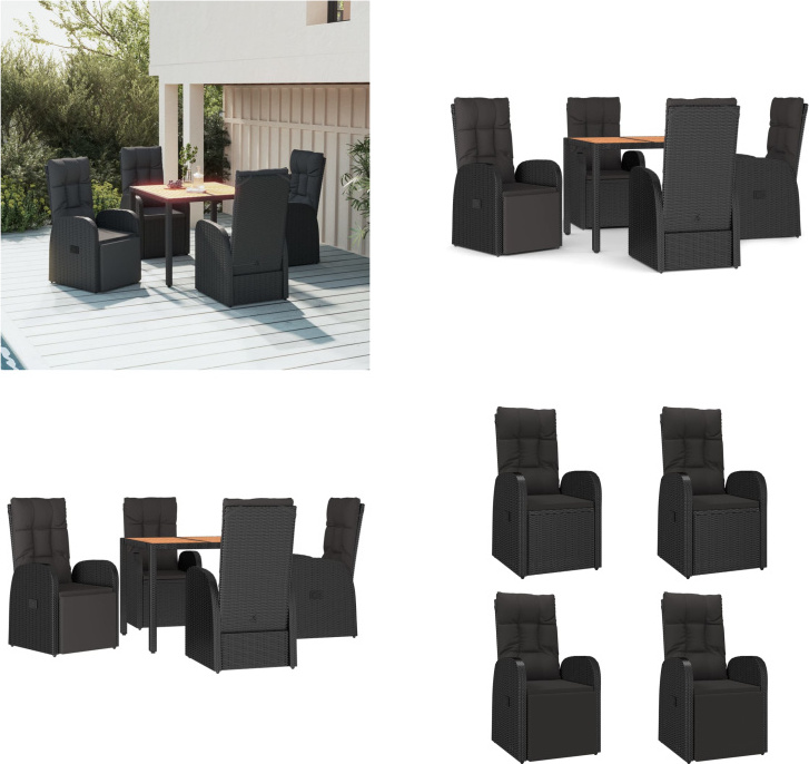 vidaXL 5 tlg. Garten Essgruppe mit Kissen Schwarz Poly Rattan - Garten Essgruppe - Garten Essgruppen - Essgruppe - Essgruppe Terrasse