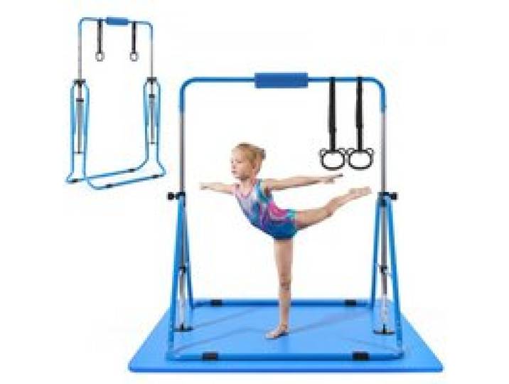 VEVOR Gymnastikstange für Kinder mit 63,5 kg Tragkraft, Klappbares Turnreck mit Matte, Höhenverstellbare Turnstange für Indoor- und Outdoor-Training, Heimtrainingsgerät für Kinderturnen zu Hause, Blau