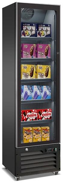 Gastro Tiefkühlschrank | Lagertiefkühlschrank | 1 Glastür | Schwarz | 220 Liter | -22 bis -18 °C | Gewerbe Gefrierschrank