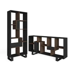 SKRAUT HOME Bücherregal Bibliothek, 67x31x174cm, Industriedesign, Schwarz und Dunkler Eiche _607_7
