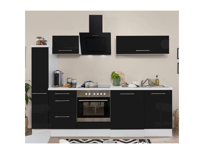 Cuisine Amanda II 250cm Noir/Noir brillant/Blanc