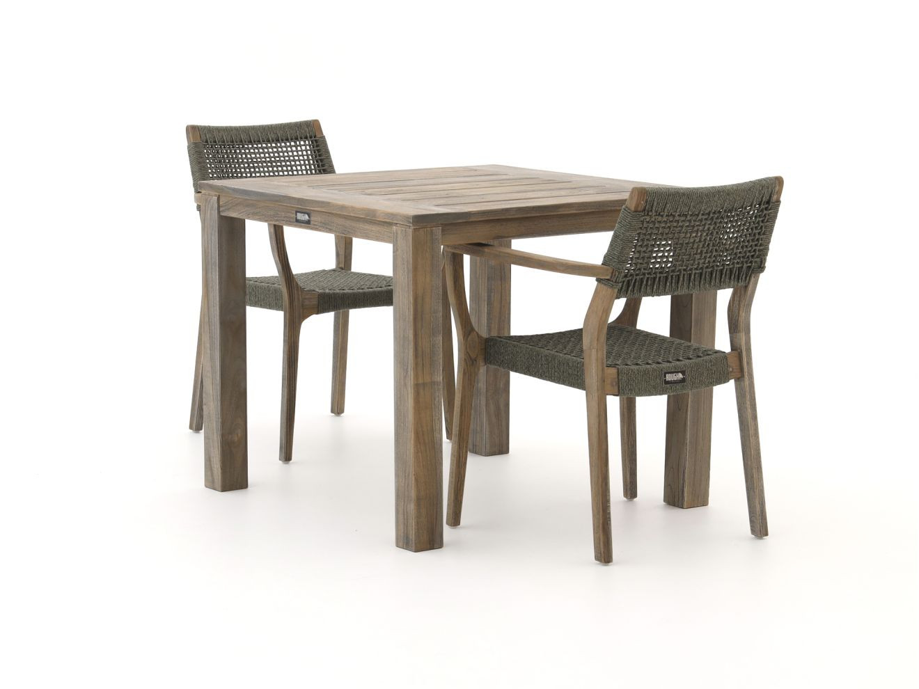 ROUGH Furniture Diningset voor 2 personen, Bruin Teakhout, Stapelbare Tuinset