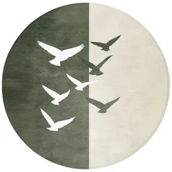 BADEMATTE Japandi - Vogel - Grün Badvorleger 70x70 cm