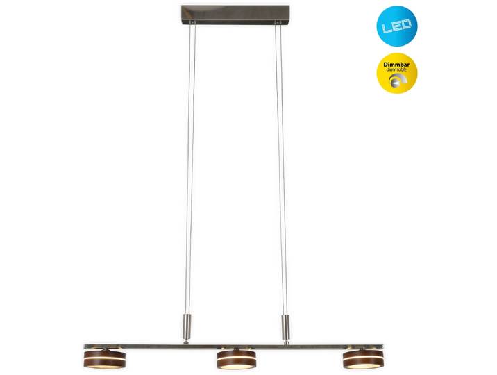 NÄVE LED Pendelleuchte Triberg , braun, 3, Ø 75cm H: 80cm, 1 Stk., Leuchten, 3 flg., Schirme Holz (Eiche), Wanddimmer, Höhe verstellbar 80-150cm, LED Pendelleuchte
