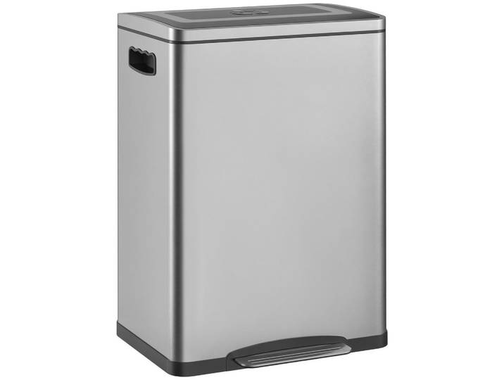 ComfortXL Mülleimer De-08898 2x20 L, Duo-Design, Soft-Close-Pedal Silber, Silberfarben, Metall, 34.8x59x70 cm, Haushalt & Reinigung, Reinigung, Mülleimer & Abfallsammler