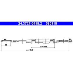 Seilzug Feststellbremse ATE 24.3727-0118.2 für VW Golf II Jetta