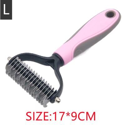 Fusion Finds Gentle Undercoat Rake Dual Sided Pet Grooming Brush & Cat Hair Removal Comb pink l