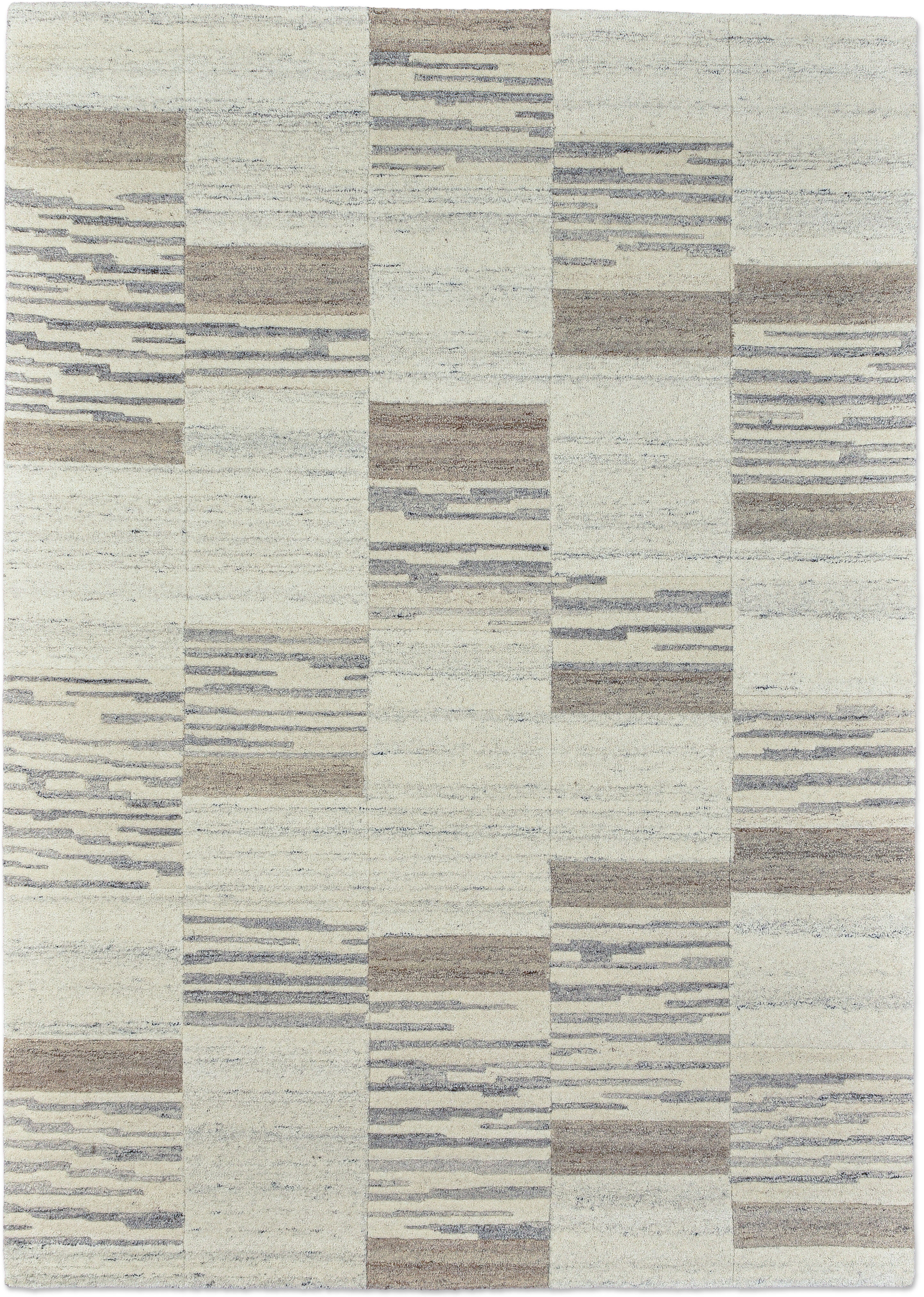 Wollteppich THEKO "Nakarta 5040, handgeknüpft", beige (natur), B:120cm H:15mm L:180cm, Wolle, Teppiche, reine Wolle, meliert, Naturtöne, Patchworkdesign, Wohnzimmer