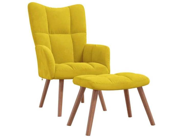 SARA@Chaise avec design relaxation avec repose-pied Jaune moutarde Velours - Fauteuil mixe 1 personne HO21575