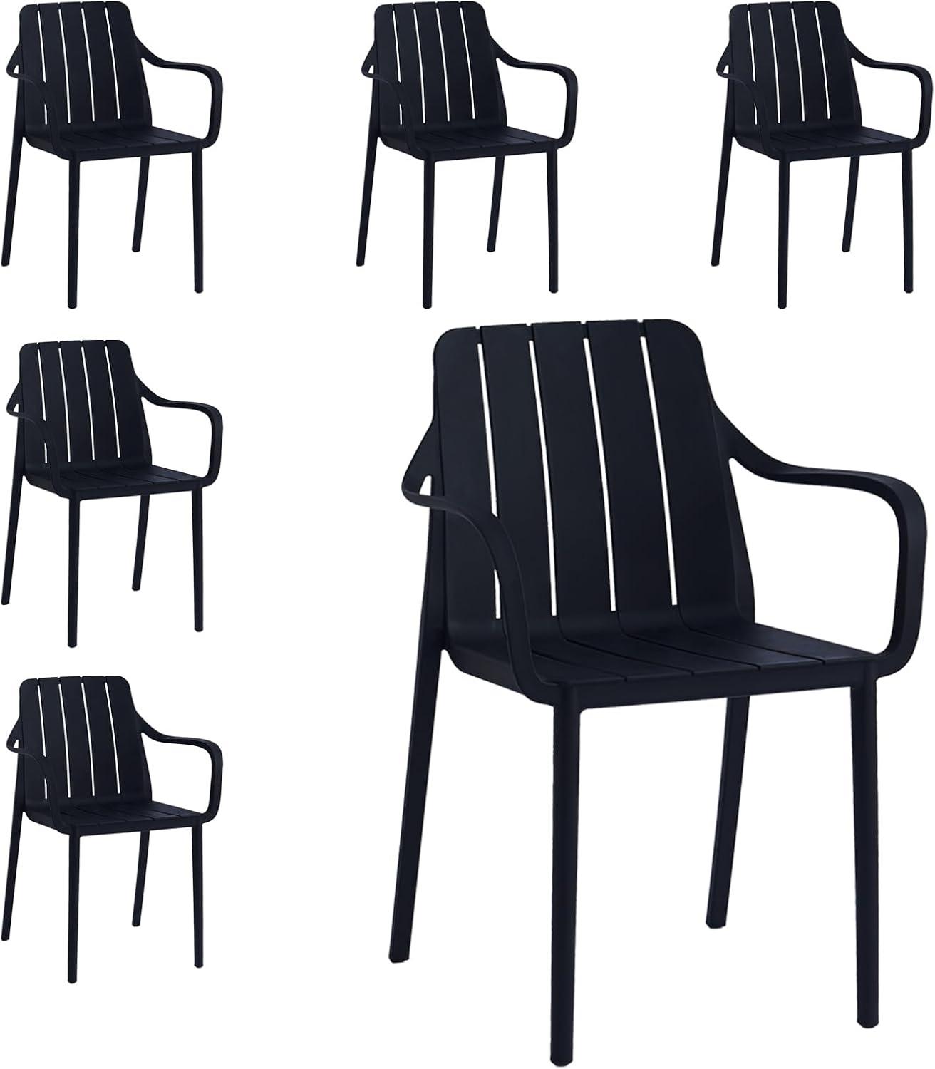 VORTIVO Gartenstuhl 6er Set Schwarz - stapelbar, wetterfest, UV-beständig & bis 200 kg. Für Balkon, Terrasse, Garten & Esszimmer.