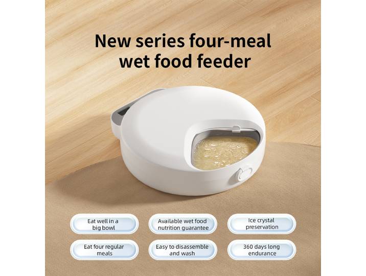 Distributeur automatique de nourriture pour animaux de compagnie, 4 repas, nourriture sèche et humide, distributeur intelligent de nourriture pour chat et chien, minuterie à bouton, bol de nourriture