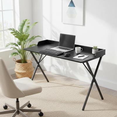 Homy Casa Modern Black Computer Desk, Metal Legs Office Writing Table