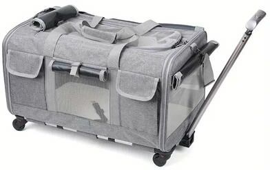 Inspired Finds WanderRoll XL Pet Trolley Carrier Foldable Travel Bag With Detachable Wheeled Cart grey