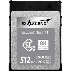 Exascend CFexpress Card Type B 512GB R1800/W750 Element Serie (Neuheit) (512 GB, CFexpress Typ B), Speicherkarte, Schwarz, Grau