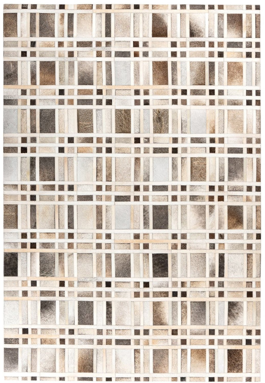 Lavin Leren Vloerkleed Raster Grijs B/D: 120 x 170 cm