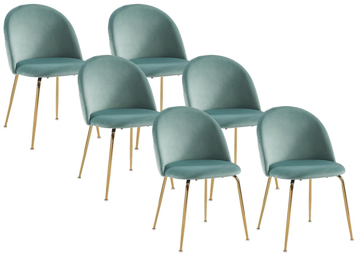 Vente-unique Set van 6 Melbourne stoelen in saliegroen fluweel met goudmetaal