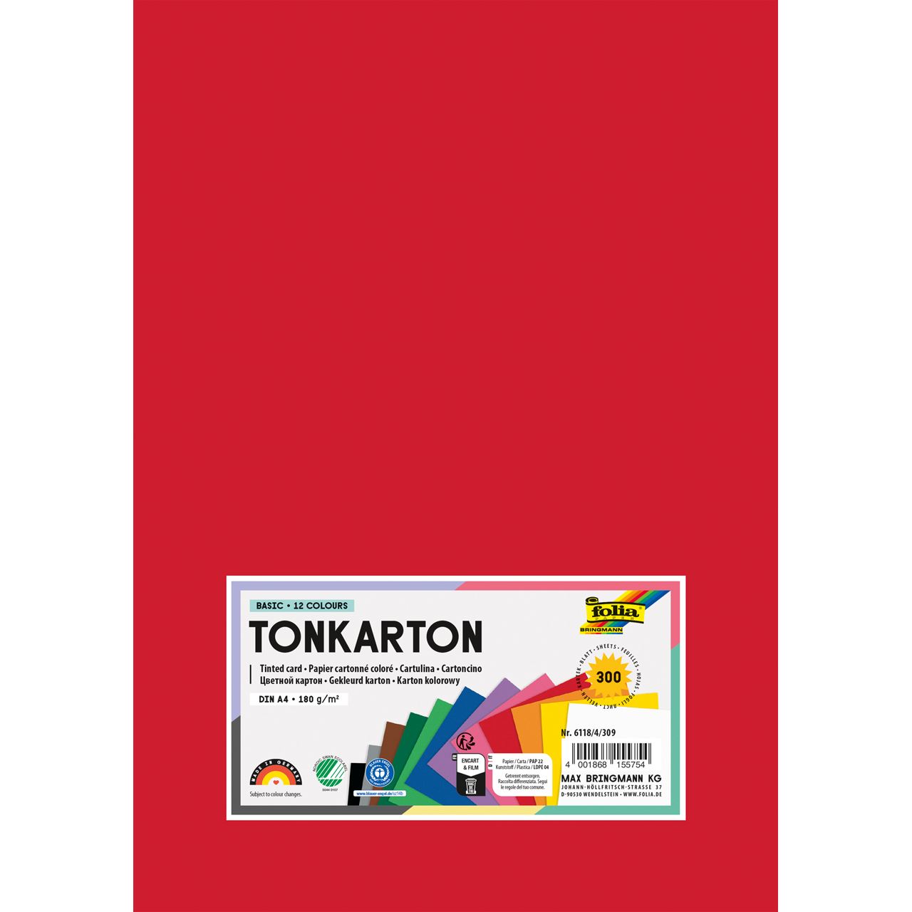 folia Tonpapier farbsortiert 180 g/qm 300 Blatt