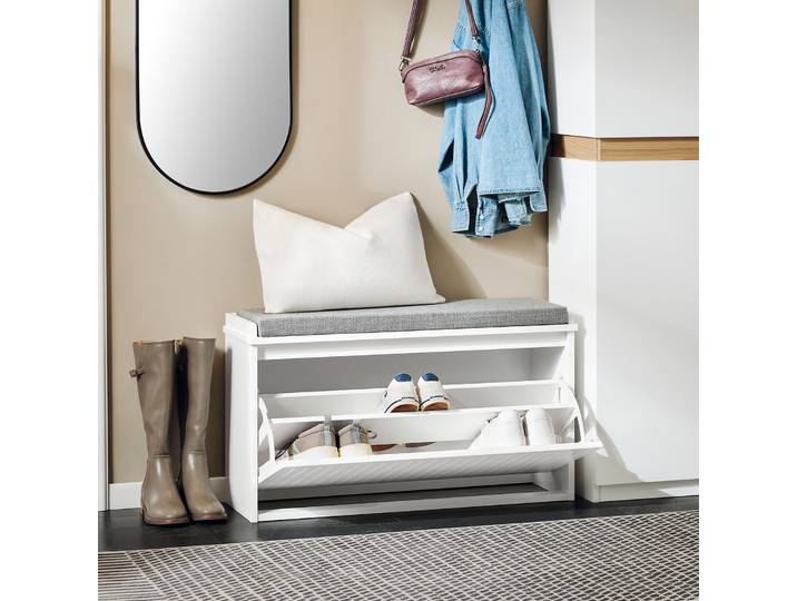 SoBuy FSR98-L Armoire à chaussures avec rabat Banc à chaussures avec coussin de siège Commode à chaussures Banc BHT environ. 80x45x26cm