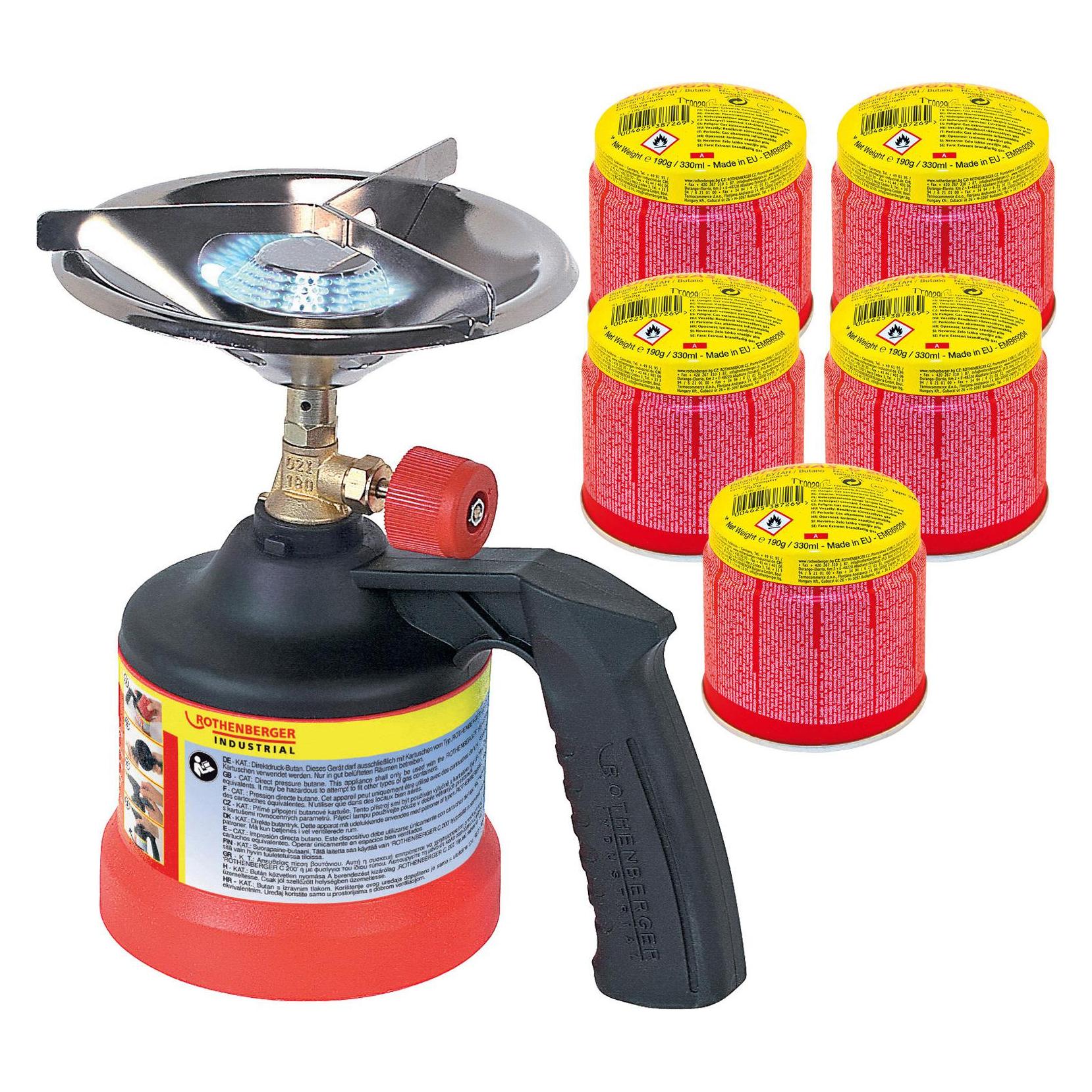 Rothenberger Scout Campingkocher inklusive 5x C200 Stechkartusche (1500004213)