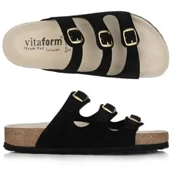 VITAFORM Damen-Pantolette echt Leder 3 Schnallen Tieffußbett