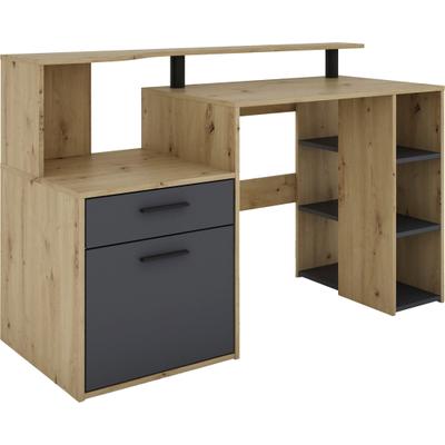 Schreibtisch OTTO HOME "Luton", braun (artisan eiche, artisan eiche, artisan eiche), B:140cm H:89cm T:55cm, Tische, Schreibtisch, Breite 140 cm, Regal-Schreibtisch mit viel Stauraum